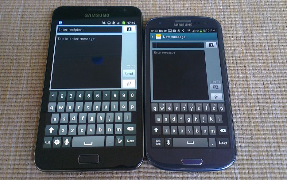 Samsung Galaxy Note vs Samsung Galaxy S3 Keyboard Crop