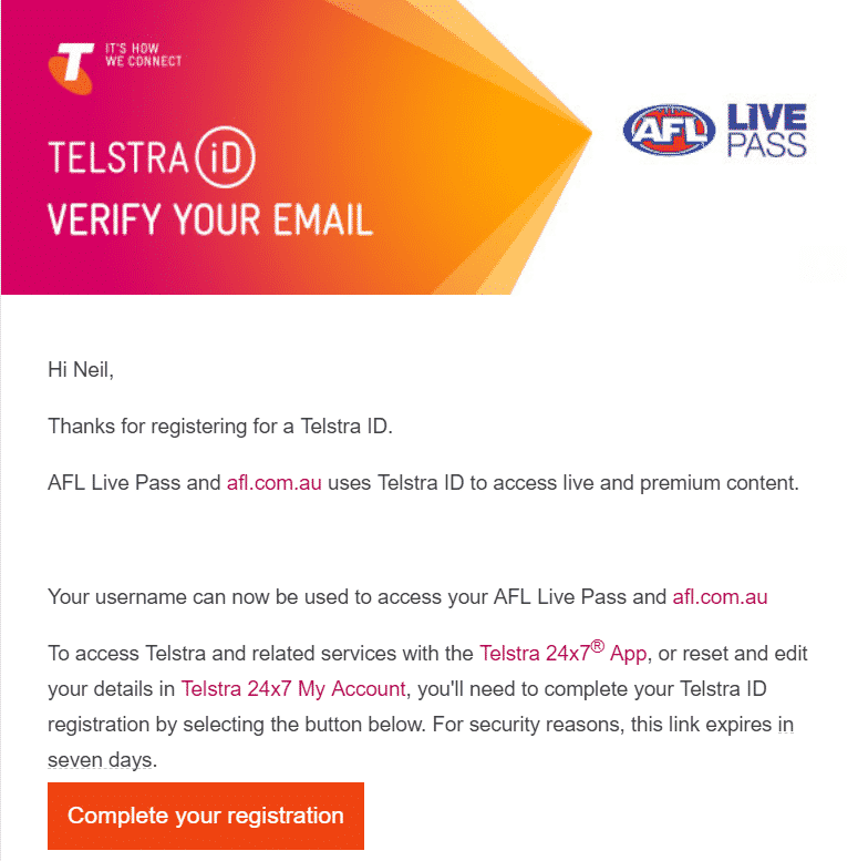 Telstra's signup email is nice and clear. If only the app told you to look for it!