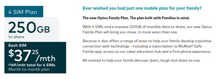 Optus Lauches New 4 SIM 250GB Family Plan