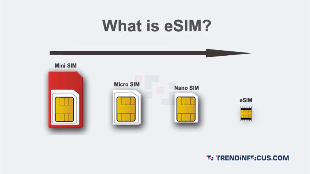  A visual representation of the different SIM card form factors, including the eSIM.