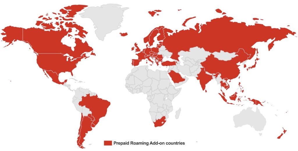 Countries with Vodafone international roaming